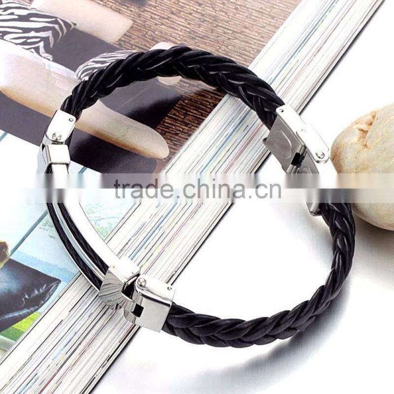Wholesale Stainless Steel Genuine Gold Men silicone rubber Bracelet Mens Leather Bracelet