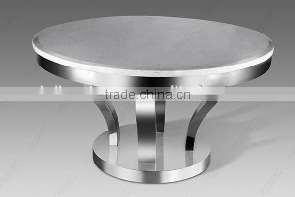 Stainless steel base round dining table with marble top