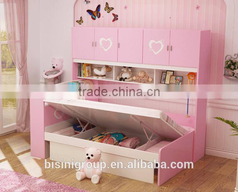 Pink and Blue Bed Children Bedroom Furniture Storage Multifuntional Combined-bed for Kids