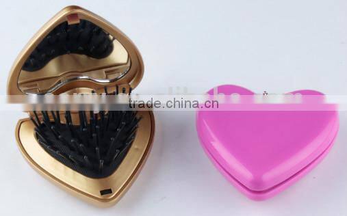 Plastic Heart-shaped arc folding mirror and comb pocket mirror