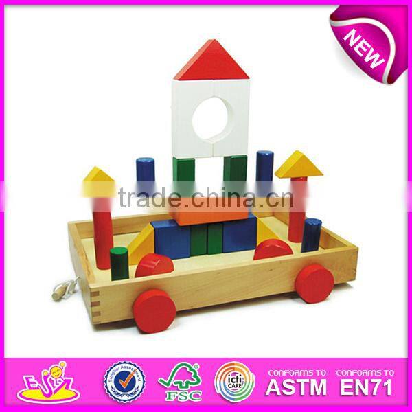 2015 Blocks Trolly wooden educational toy for kids,Wooden building blocks sorter trolly toy,Pull wooden block trolly toy W13C021