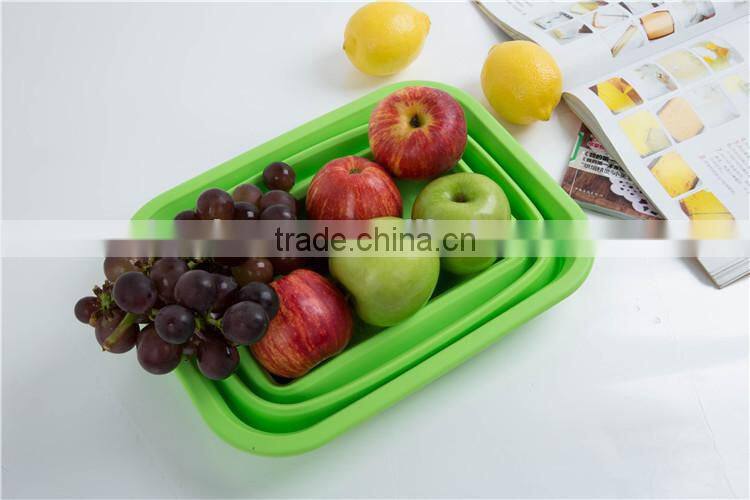 Silicone large vegetable foldable bowl,green yellow fruit bowl