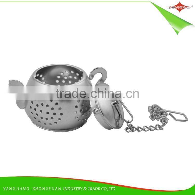 ZY-S3016 Food grade durable stainless steel teapot shape tea filter tea strainer with holder