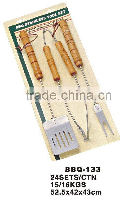 3pc BBQ Tools Set with Wooden/Oak wood Handle