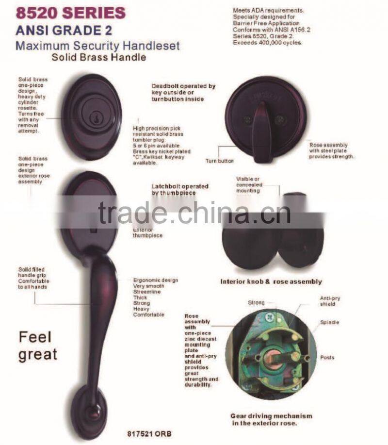 ANSI Grade 2 Zinc Lever Handleset Door Handle Lock Set For Bedroom