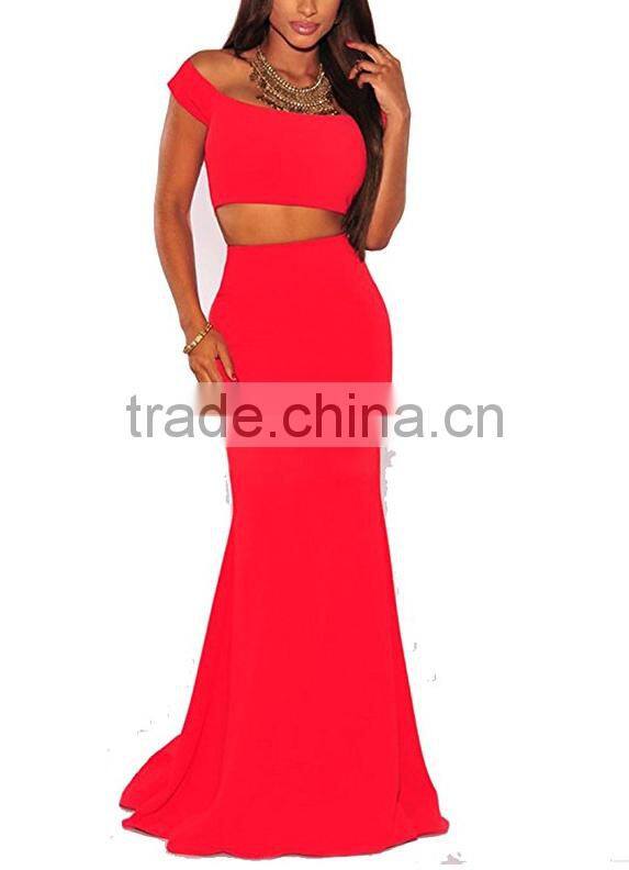 pictures of long skirts and tops for Women's Two Piece Off Shoulder Crop Top Maxi Mermaid Skirts Dress Set