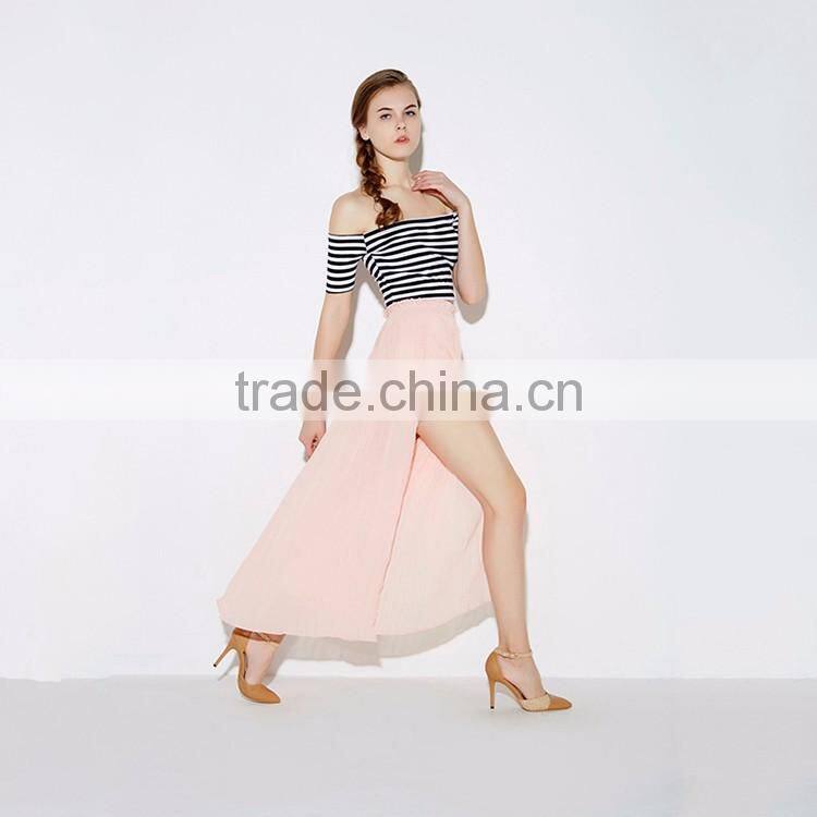 HAODUOYI Women Slit Side Chiffon Maxi Casual Skirt