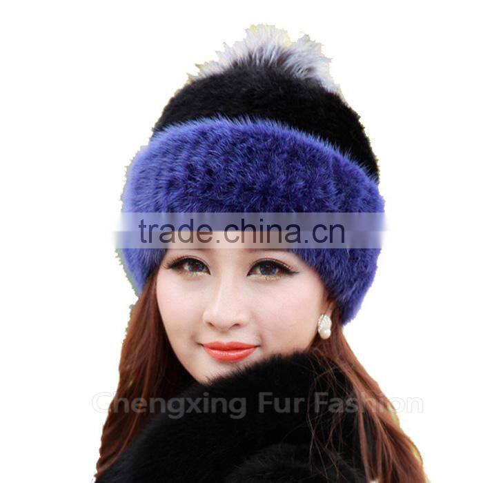 CX-C-221P Wholesale Girls Fashion Fur Ball Hat Women Mink Fur Knitted Beanie Hat