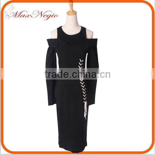 Women 2 color party dress with tie long sleeve prom dress