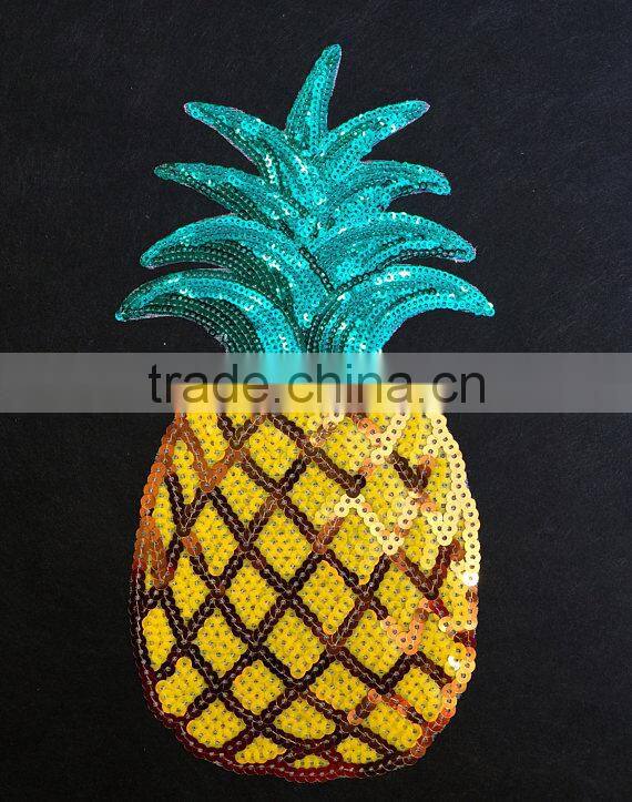 Pineapple applique embroidery designs custom fruit embroidery sequin patch