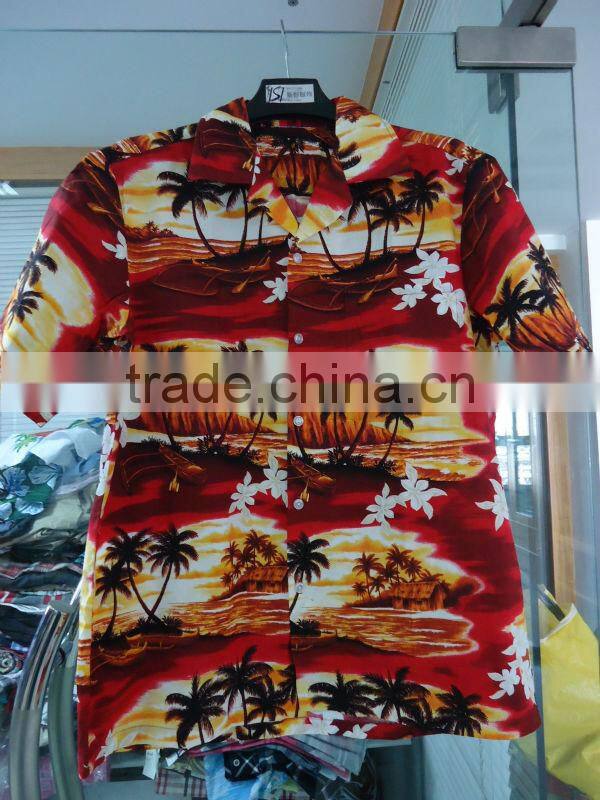 MENS RED/YELLOW 100% COTTON COCONUT TREE PRINTED HAWAIIAN SHIRT SUMMER SHORT SLEEVE SHIRT