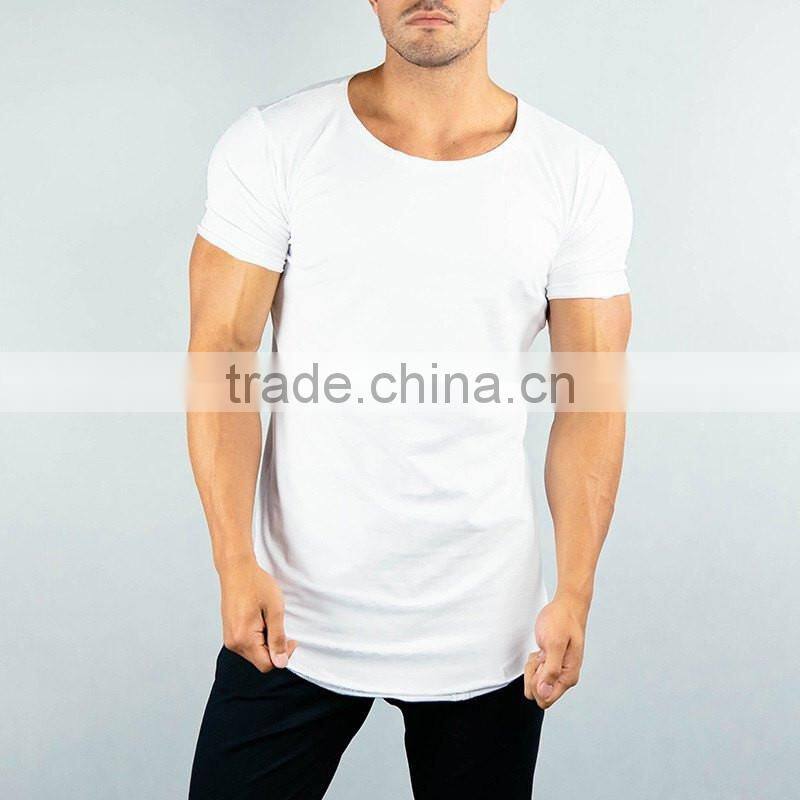 Lifestyle Streetwear Shirts White 95% Cotton 5% Spandex Longline Curved Hem T Shirt Short Sleeve Scoop Neck T Shirt Gym wear