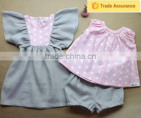 Wholesale Little Girl Boutique Clothes Sets Baby Summer Polka Dot Top and Plain Color Short Baby Girls Outfits