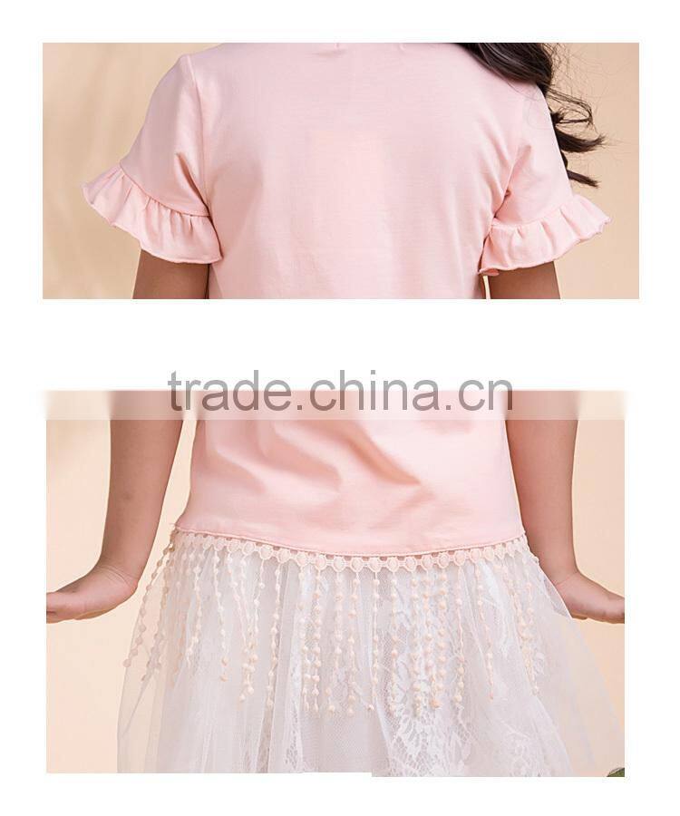 Summer Latest Designs Girls Ruffle Sleeve T Shirt With Lovery Embroidery Pattern