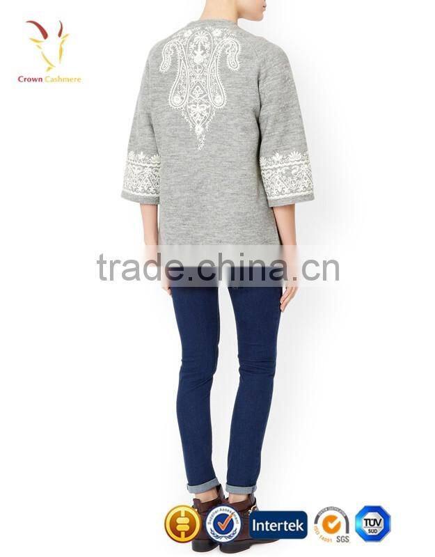 Intarsia Bracelet Sleeve Long Cashmere Women Cardigan Coat