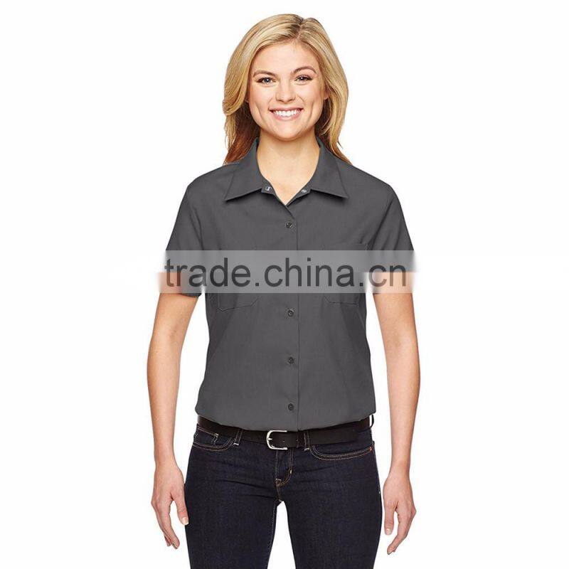 women office working clothes short sleeve polo shirt ladies work uniform style made in china