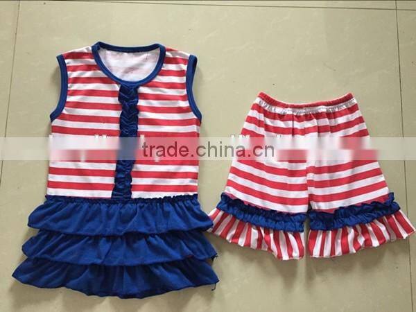 4th of July outfit Boutique Girls Red Striped Ruffle set Baby Fourth Of July clothing set