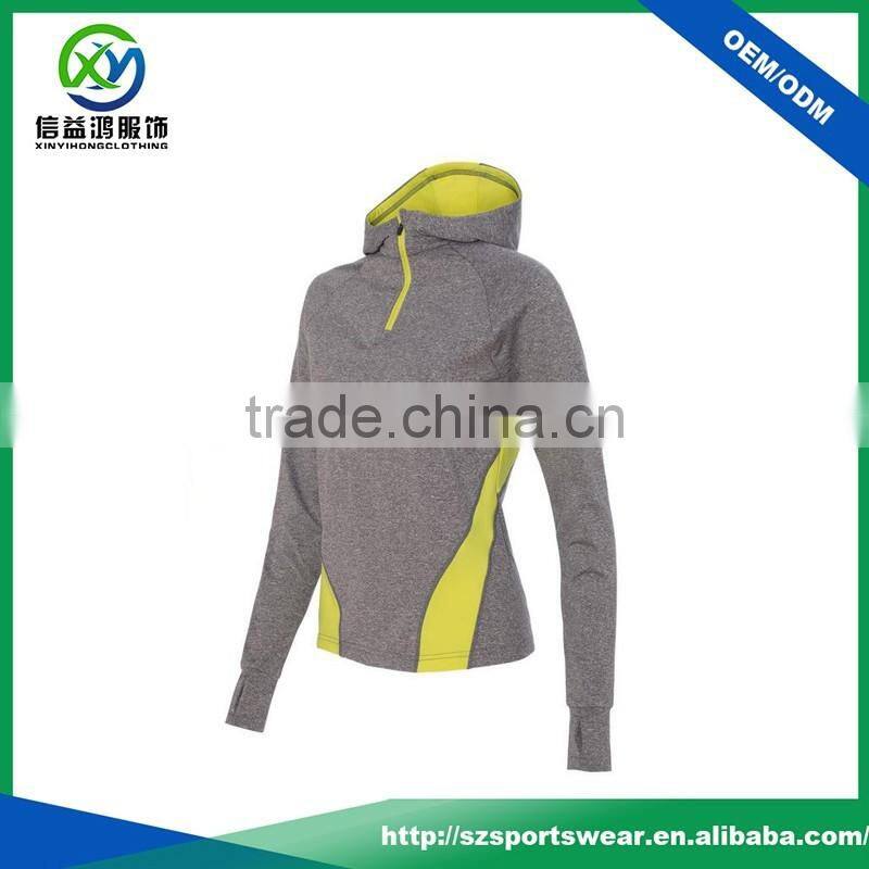 OEM Contrast Color 1/4 Zipper Women Pullover Sweatshirt With Hood