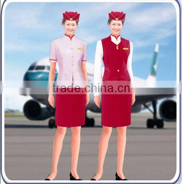 Red high quality flight attendant uniform, 2013 fashion airline stewardess uniform,hot tailored polyester Stewardess uniform