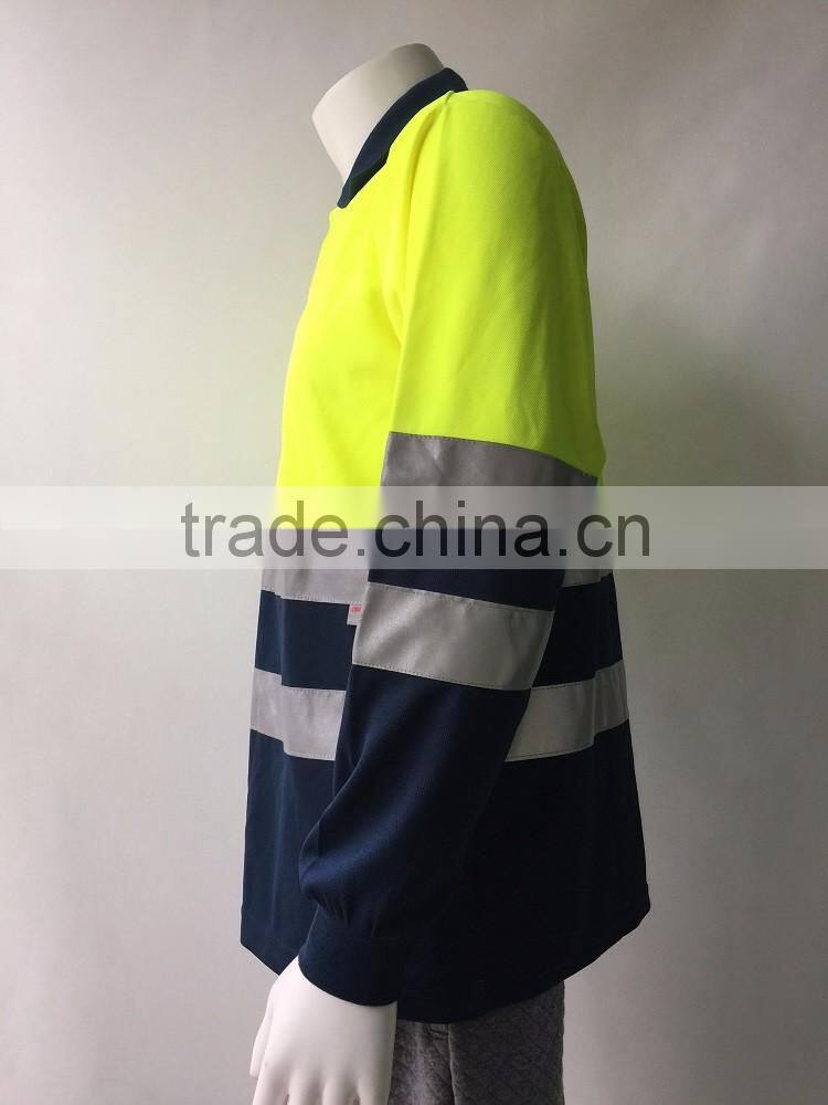 Low price two-tone polyester 3M reflective tape safety Europe ENISO 20471 security polo shirt