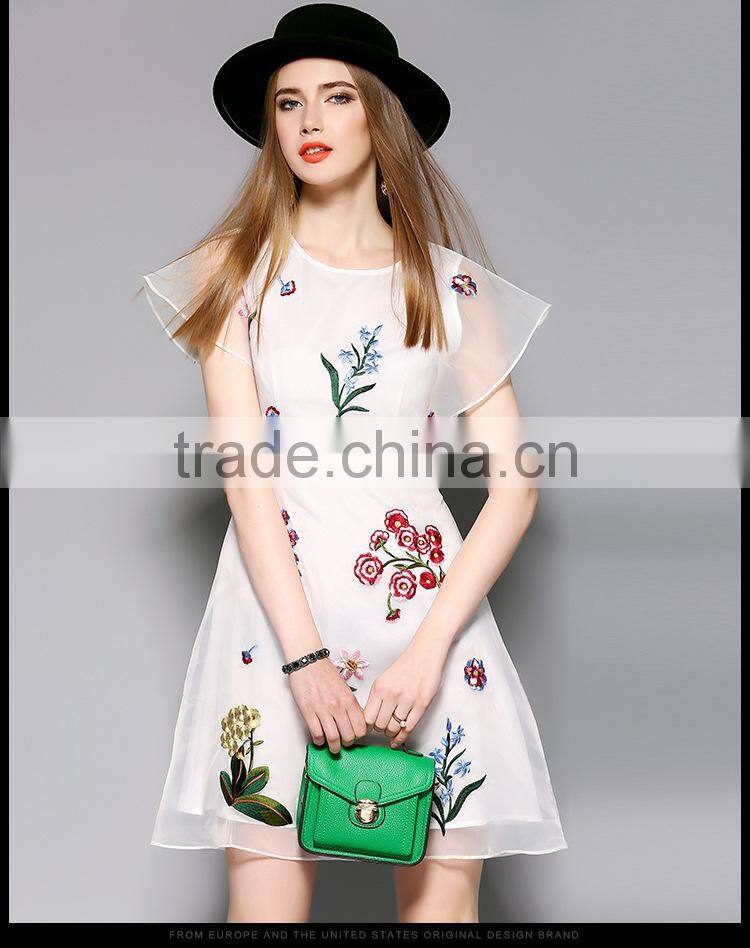 Dress women summer round collar stereo crochet new retro flower embroidery design lace enening party dress