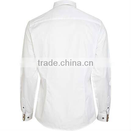 White contrast color trim long sleeve dress shirt