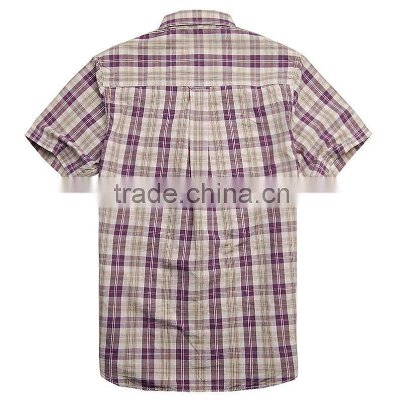 2017 blouse short sleeve shirt for men boys fancy shirts gingham pattern