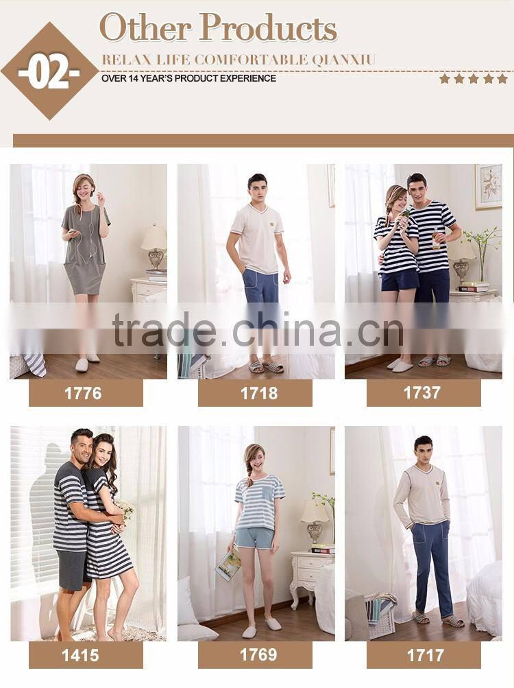 Super Grade Qianxiu Wholesale Long Sleeve Couples Home Suit Buttons Down Women Thermal Pajamas