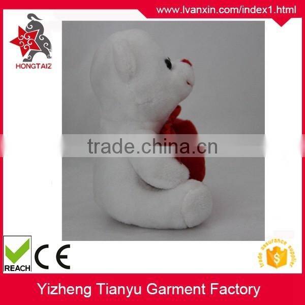 white plush stuffed bear soft toy, teddy bear shaped plush valentine day bear with heart for girl