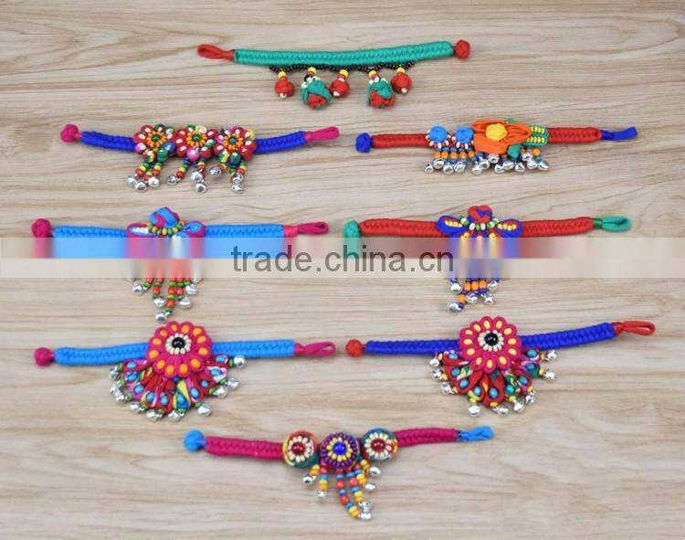 Women National Fabric Flower Bells Bracelet Handmade Cotton