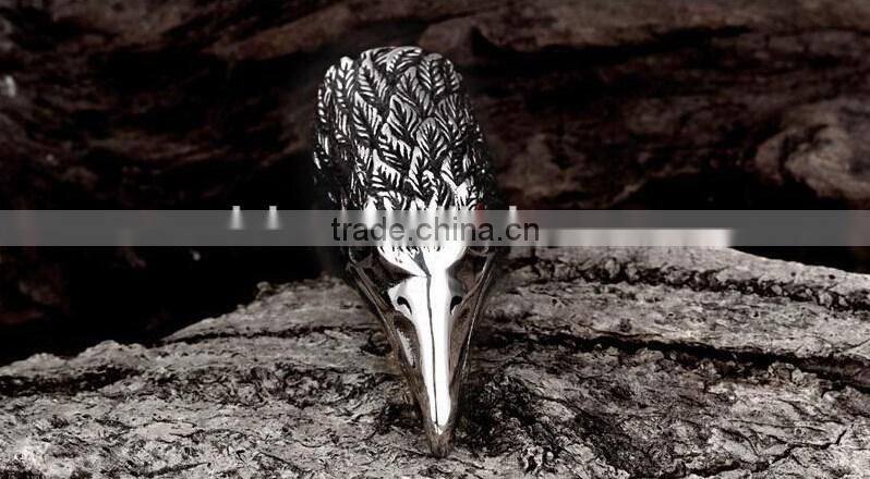 Men's Antique Black 316 S. Steel Eagle Head Ruby Eye Vintage Casted Spiker Punk Ring