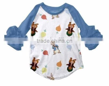 Easter Purple printed cartoon T-shirt and raglan sleeve litter girls clothes remark Spring kids cotton top