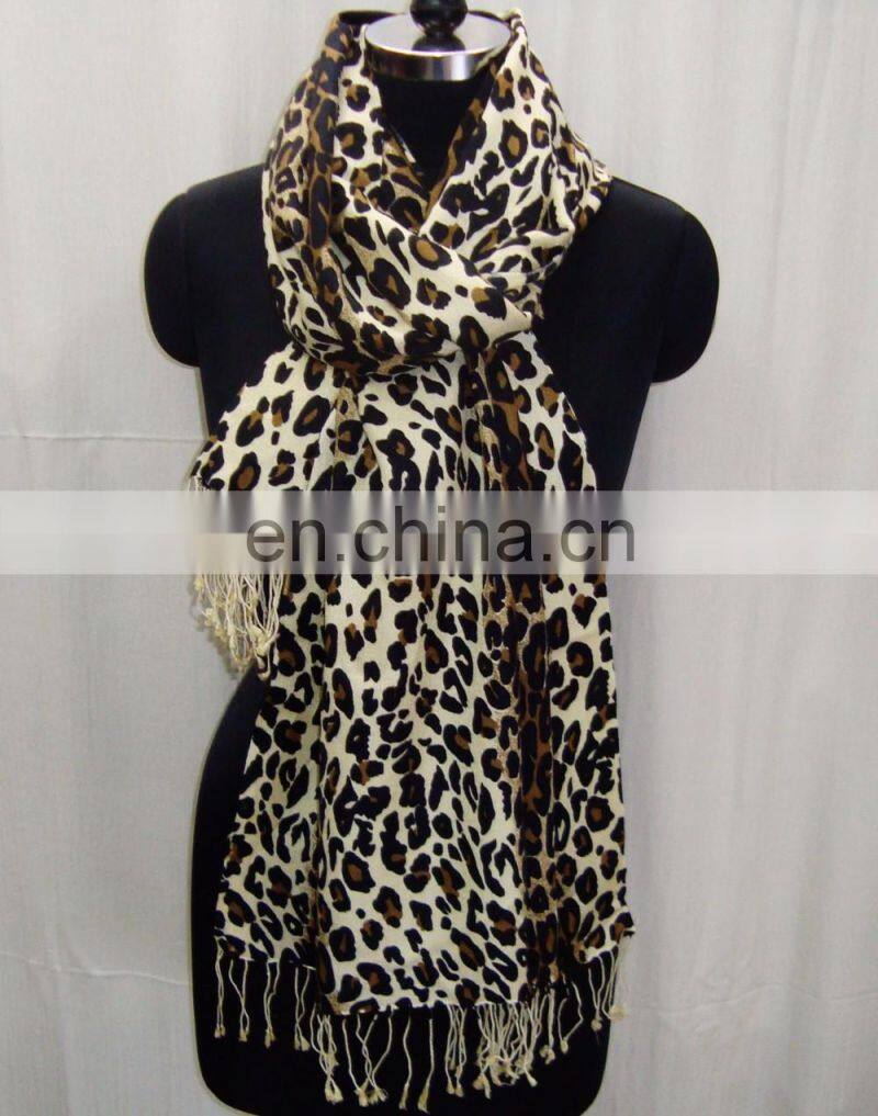 Silk Pashmina wool fashion chiffon stitching leopard print scarfs