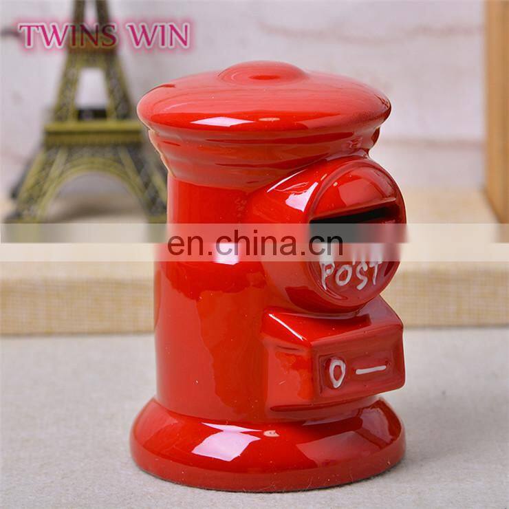 China factory supply bulk promotional gift for kids Red fashion trumpet barrel ceramic piggy bank small size money saving box