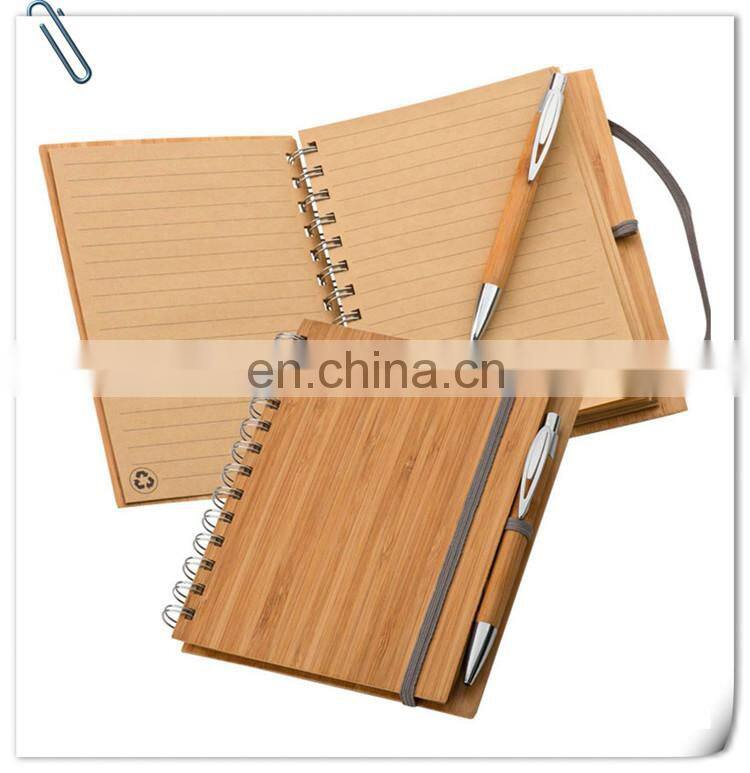 new eco-friendly natural genuine bamboo spiral 70sheets notebook orgnizer set with bamboo ball pen and ruler