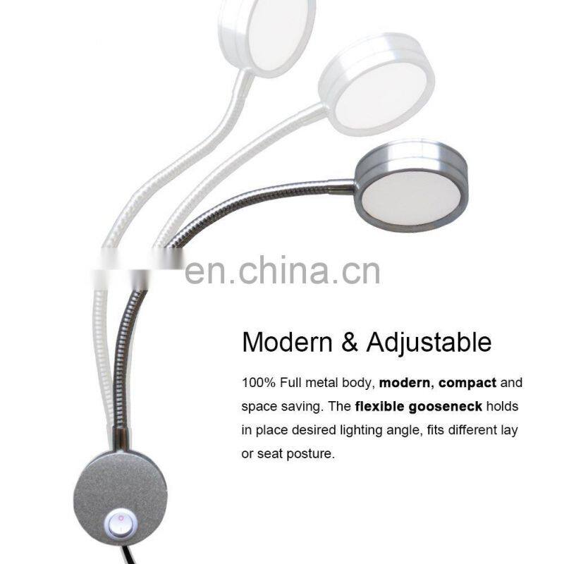 Flexible LED Wall Lamp, 5W Gooseneck Wall Mount Sconce Reading Light with Switch and Plug in Cord for Indoor Room