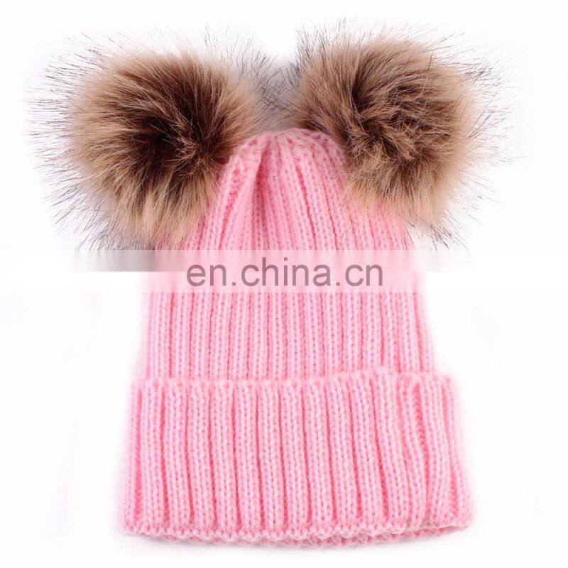 Dual Ball Knitted Baby Caps Boys Girls Toddler Crochet Beanie Hairball Ear Baby Hat Cute Children Caps