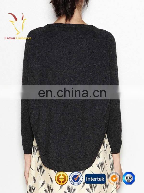Irregular hem knitted cashmere wool pullover sweater for women