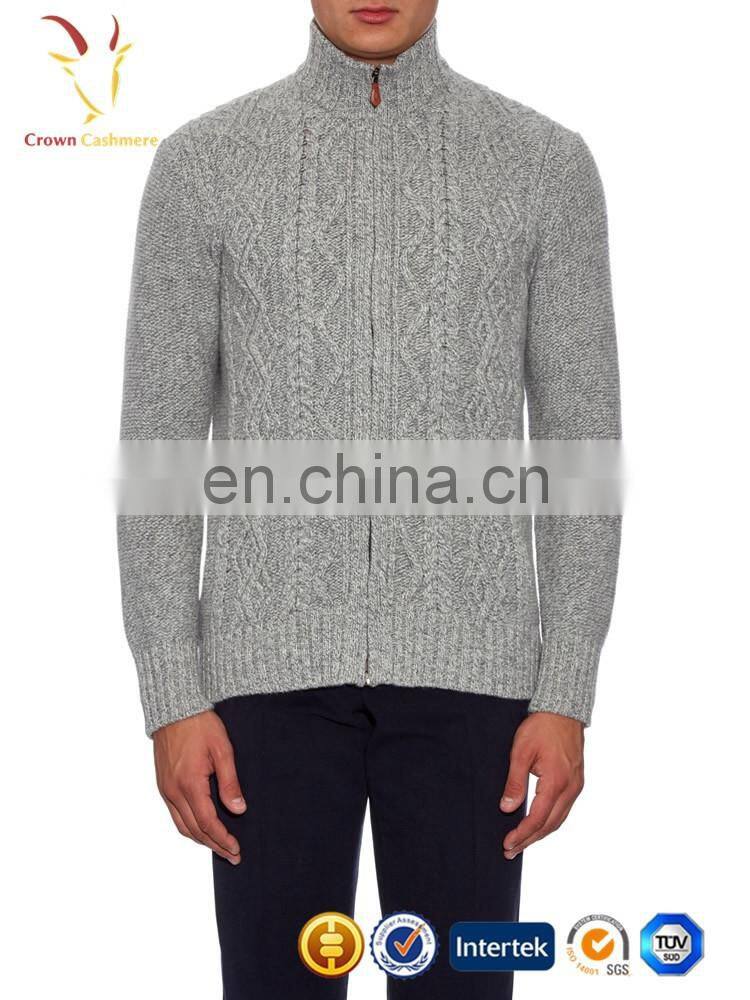 Men Cashmere Wool Turtle Neck Cable Cardigan