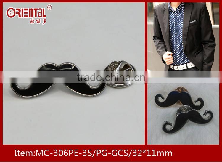 black epoxy with silver base mustache-shaped metal brooch