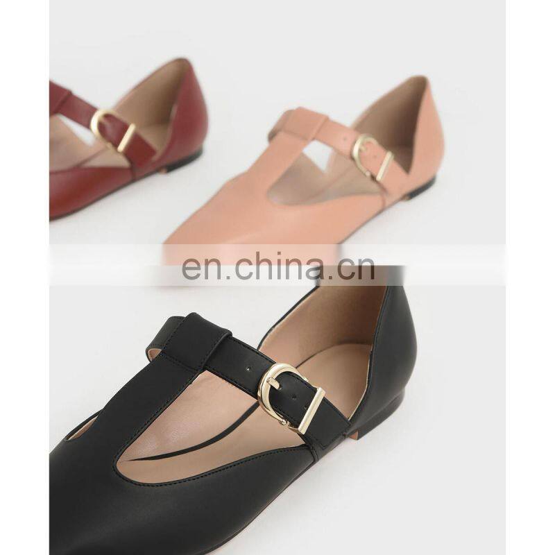 Women latest fashion ankle strap design mini square toe t-bar buckle flat sandals shoes (sandalias mujer)