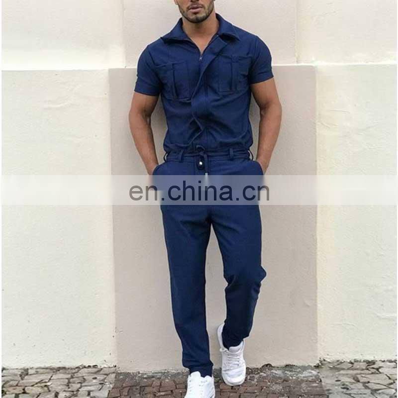 Wholesale customized men's one-piece woven suit zipper access control personality one-piece shirt