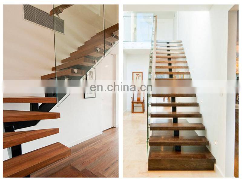 House L shapes staircase with wood tread, single stringer stair