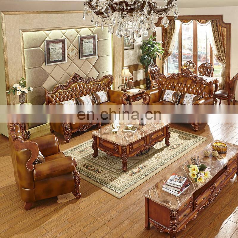classic solid wood genuine leather sofa set designs living room furniture luxury