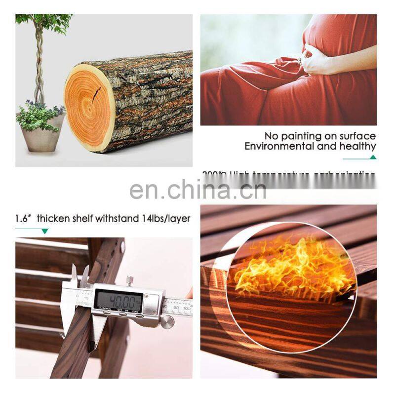 Carbonized Wood Plant Stand Holder 6 Tier High Low Shelf Space Saving Flower Display Rack For Indoor Outdoor Garden Patio Balcon