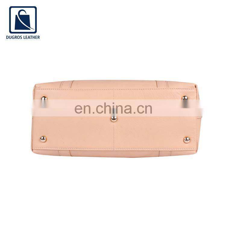 Matching Stitching Luxury Pattern Zipper Closure Type Women Genuine Leather Handbag Exporter
