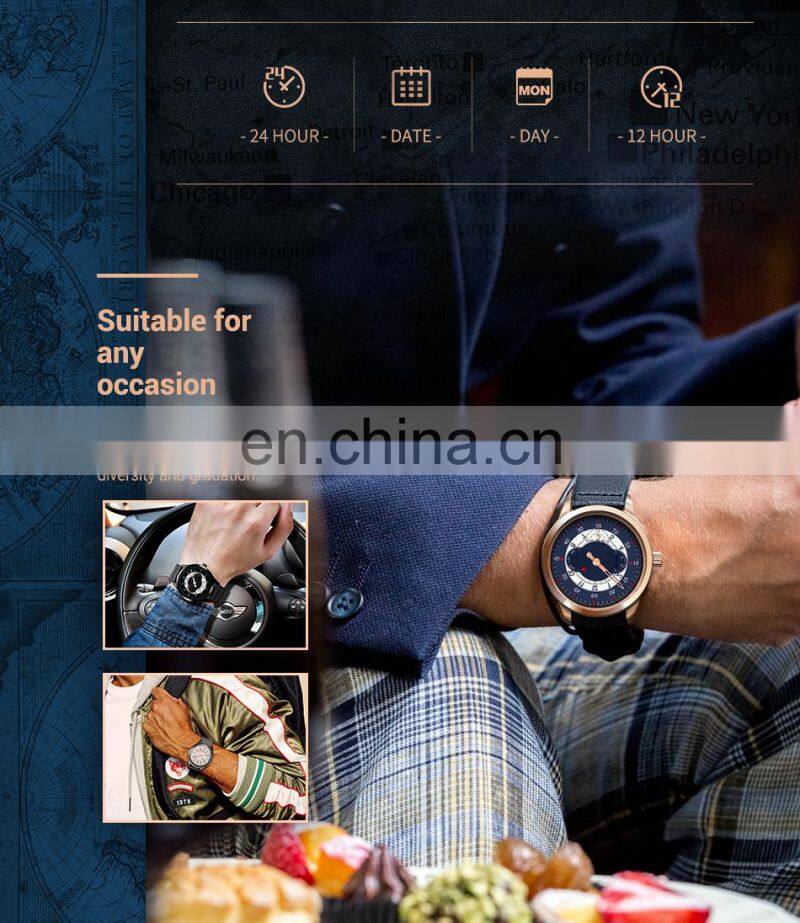 SINOBI Blue Leather Band Wrist Watches S9815G Chronograph Hand Watches Man Hollow Out Pointer Male Watch Montre Homme