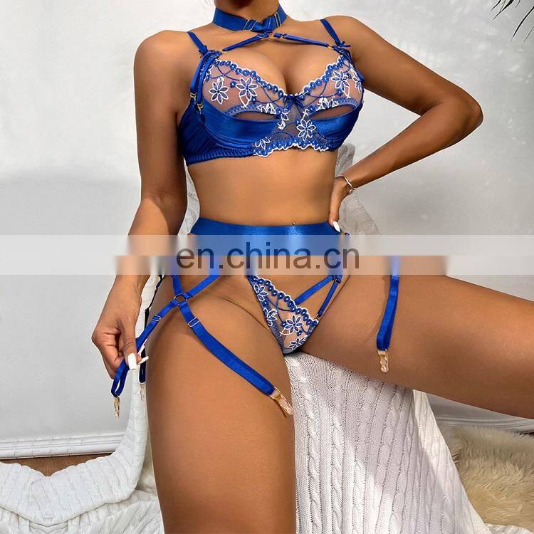 3pcs Hollow Out Pink Bandage Erotic Bra Panties Set Pink Color with Neck Ring 2022 Lingerie