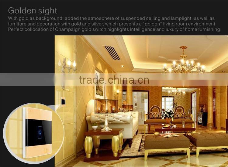 Gold Modern 3 Gang Crystal Glass Panel Touch Universal Smart Home Switch