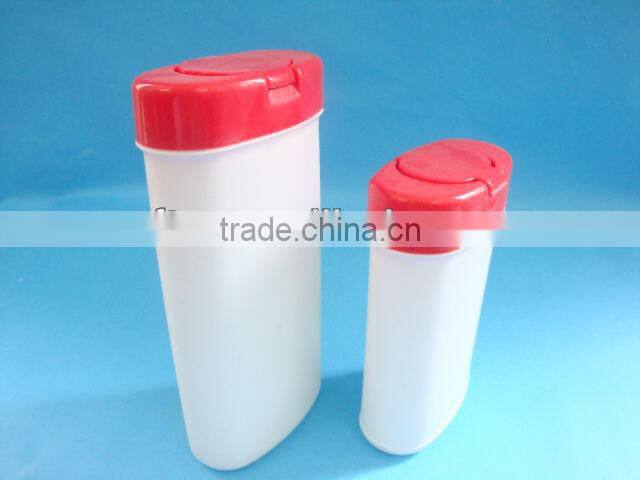 Flat plastic ontainer for wet wipes with flip top cap